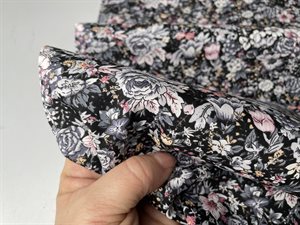 Poplin - med fine blomster i gråsort